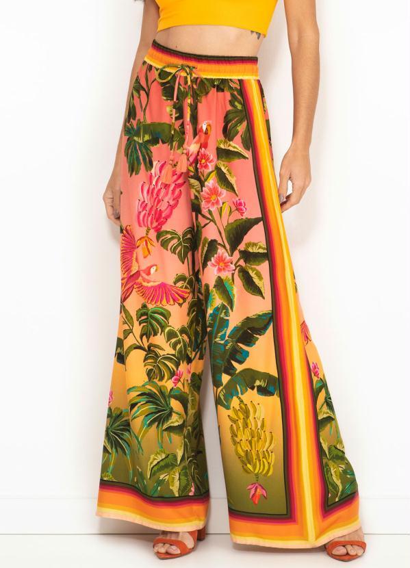 Farm - Calça de Viscose Pantalona Beleza Tropicana Estampada