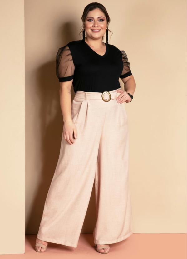 Quintess - Calça Nude com Pregas e Faixa 10