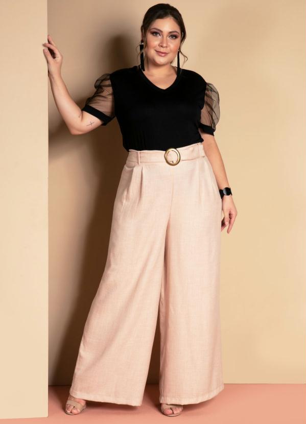 Quintess - Calça Nude com Pregas e Faixa 11