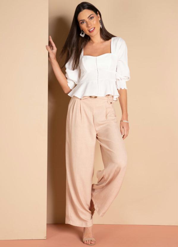 Quintess - Calça Nude com Pregas e Faixa 7