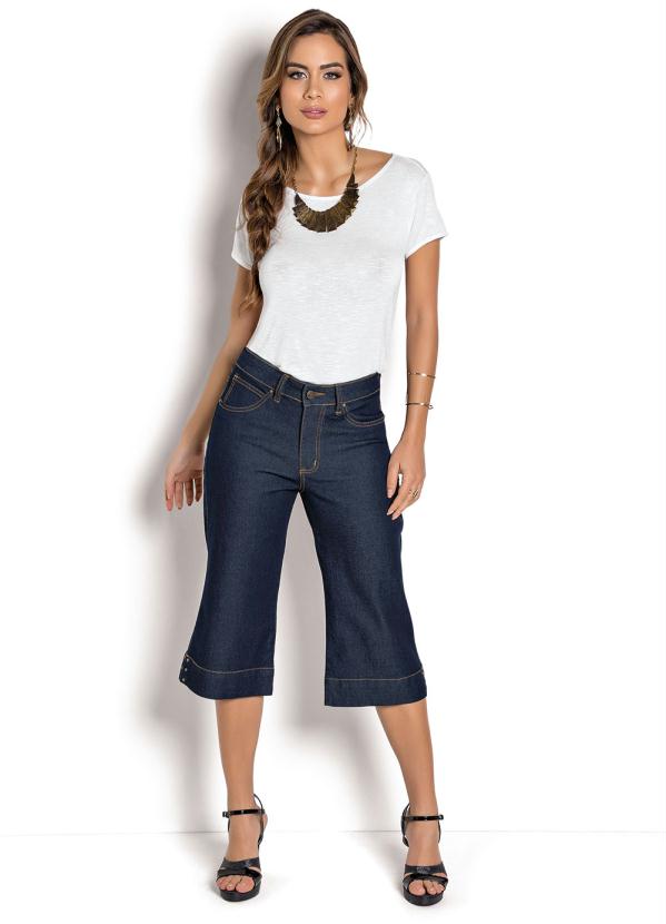 Calça Pantacourt Jeans com Linha Contrastante Multimarcas
