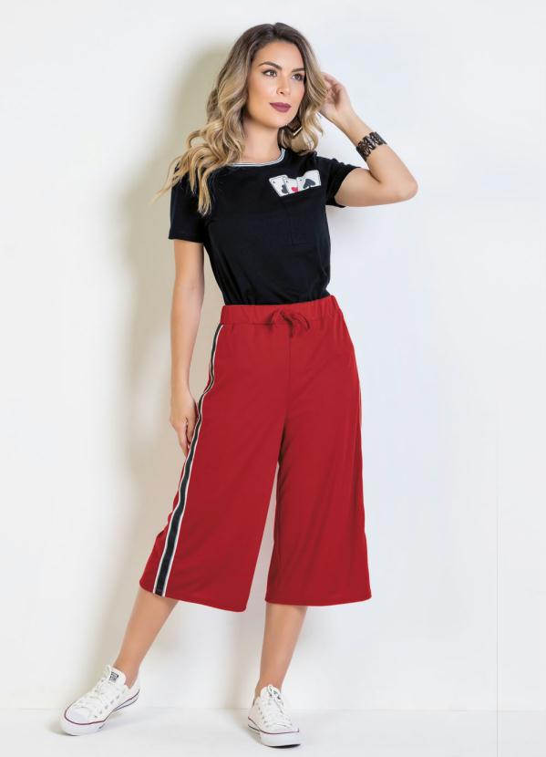 Outlet - Calça Pantacurt Vermelha com Faixa na Lateral 3