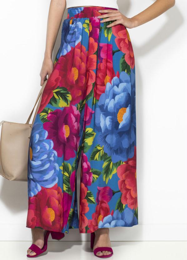 Farm - Calça Pantalona Bela Chita Azul