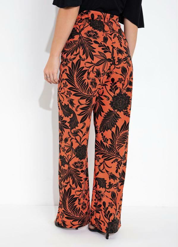 Moda Pop - Calça Pantalona Cigarrete Floral Ferrugem 2