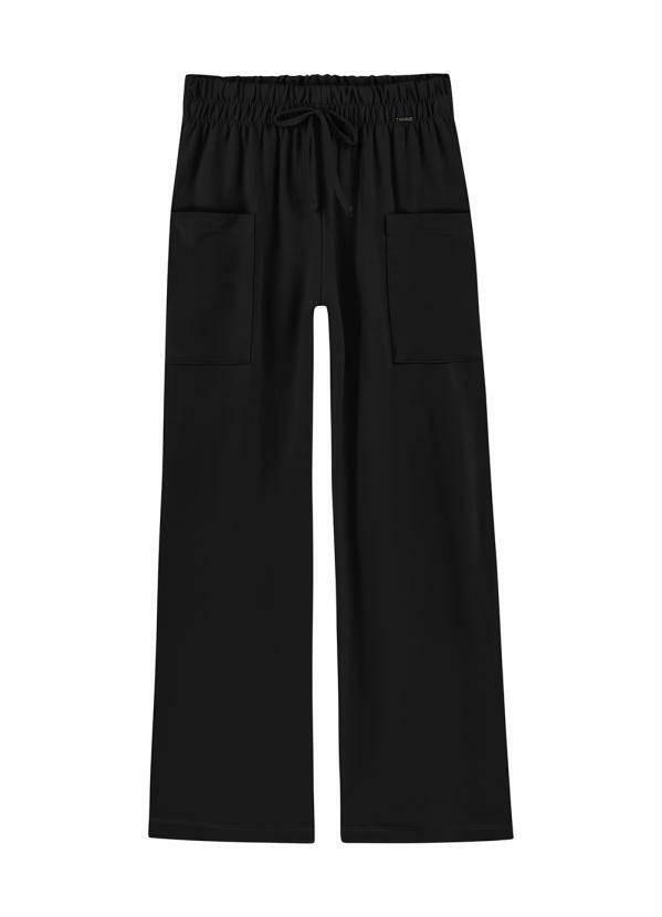 Marialícia - Calça Pantalona com Bolso Preto