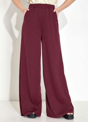 Moda Pop - Calça Pantalona com Elástico na Cintura Bordô - MODA POP