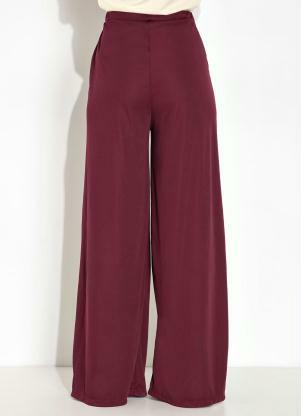 Moda Pop - Calça Pantalona com Elástico na Cintura Bordô - MODA POP
