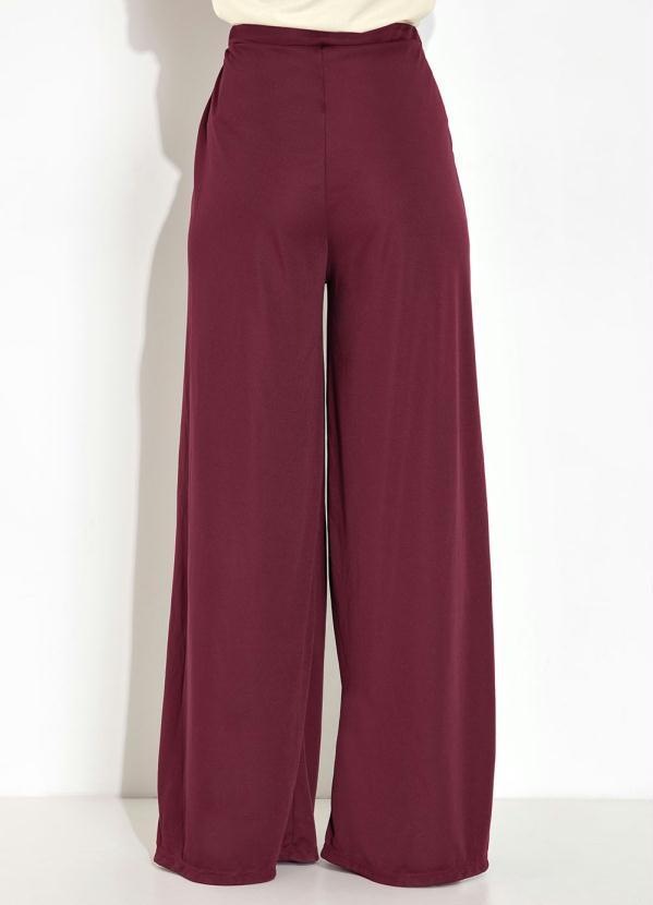 Moda Pop - Calça Pantalona com Elástico na Cintura Bordô 2