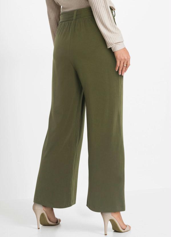 bonprix - Calça Pantalona com Faixa Verde Oliva 2