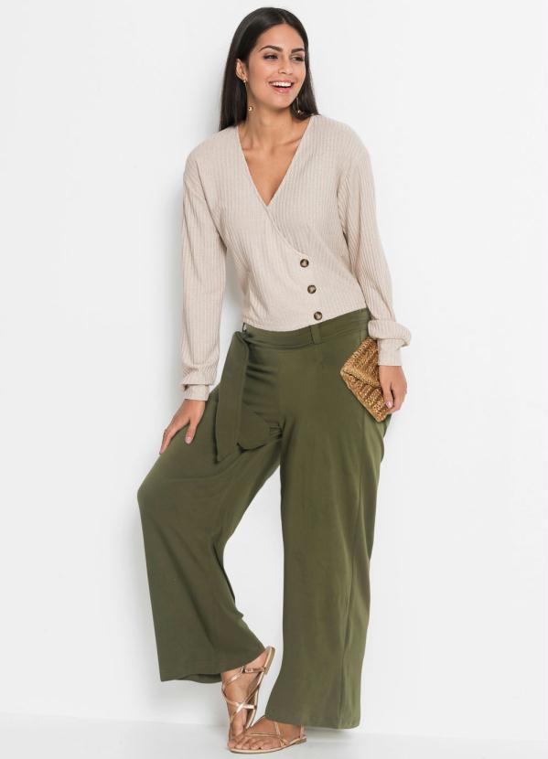 bonprix - Calça Pantalona com Faixa Verde Oliva 4
