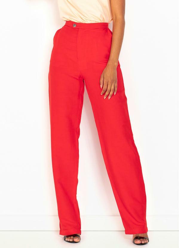 Colcci - Calça Pantalona de Linho Vermelha