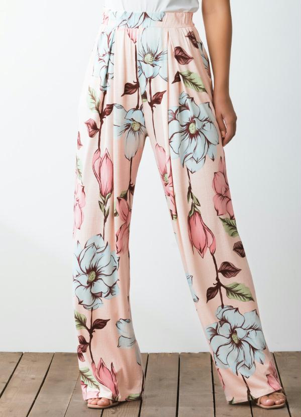 Quintess - Calça Pantalona Floral Rosa com Bolsos 2