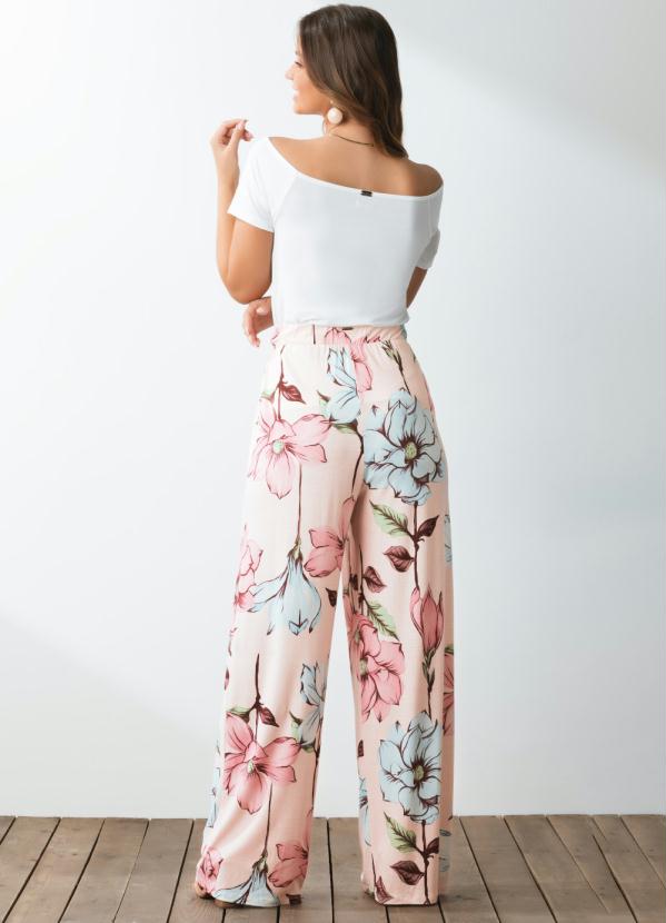 Quintess - Calça Pantalona Floral Rosa com Bolsos 5