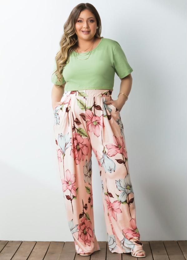 Quintess - Calça Pantalona Floral Rosa com Bolsos 8