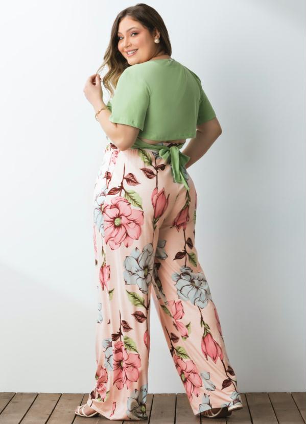 Quintess - Calça Pantalona Floral Rosa com Bolsos 9
