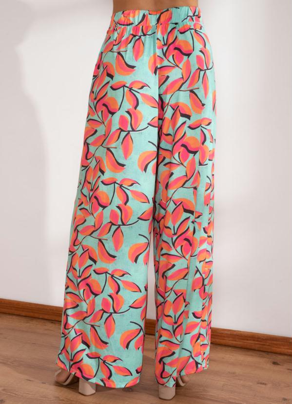 Quintess - Calça Pantalona Folhagem Verde com Bolsos 2