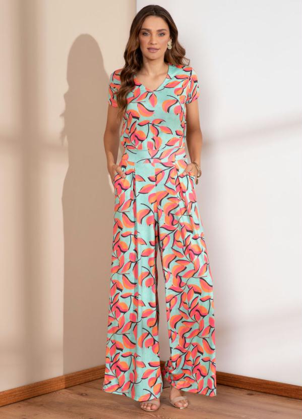 Quintess - Calça Pantalona Folhagem Verde com Bolsos 3