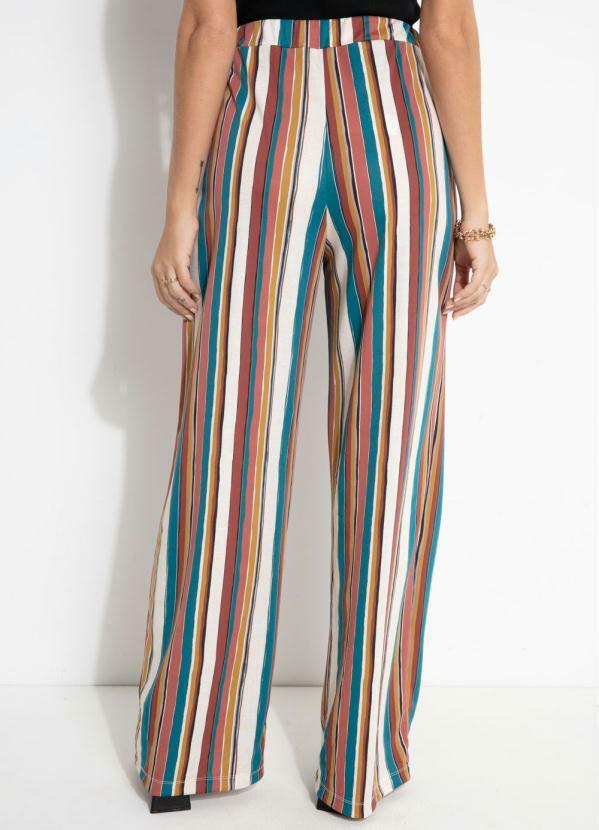 Calça pantalona listrada colorida sales