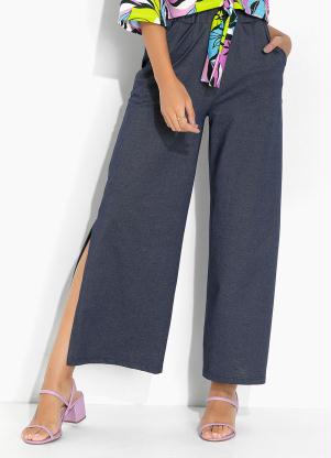 Moda Pop - Calça Pantalona Marinho com Elástico no Cós - MODA POP