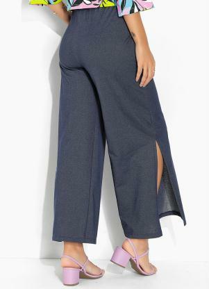 Moda Pop - Calça Pantalona Marinho com Elástico no Cós - MODA POP