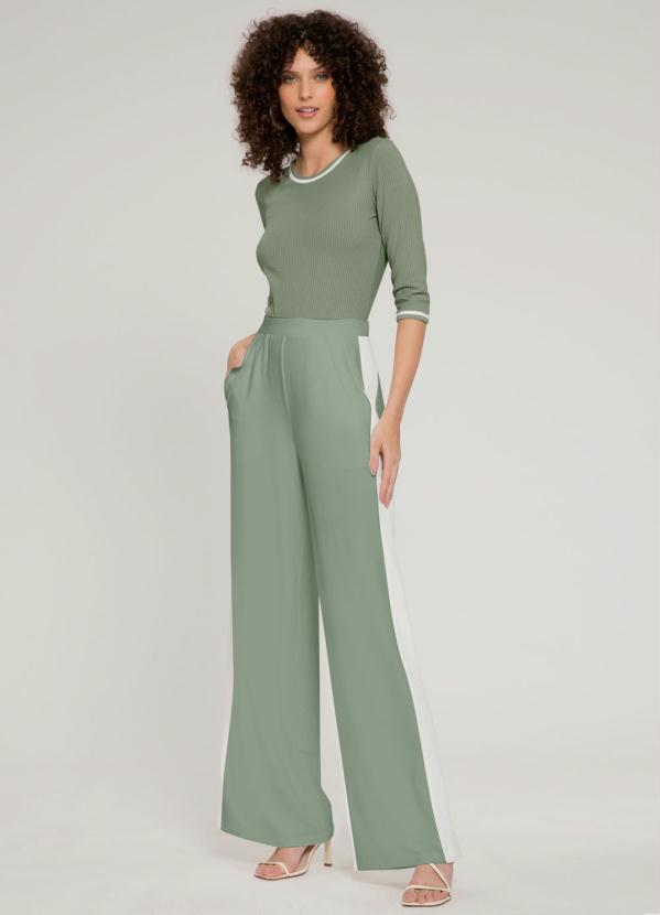 Lunender - Calça Pantalona Moletom Viscose Verde 3