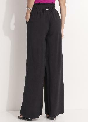 Quintess - Calça Pantalona Preta Clochard com Faixa - QUINTESS