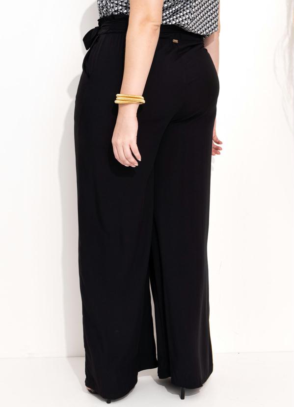 Quintess - Calça Pantalona Preta Clochard com Faixa 17