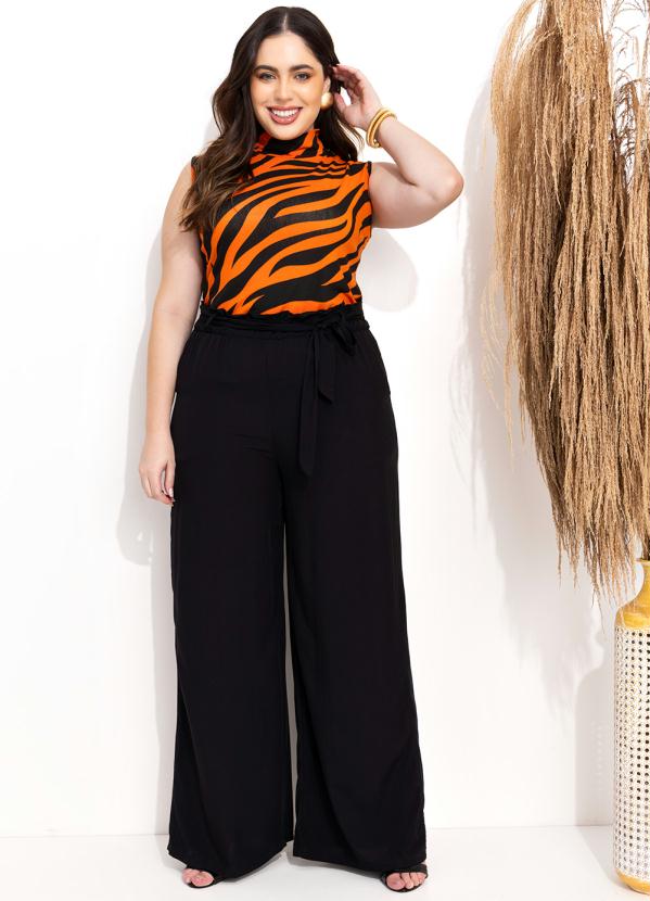 Quintess - Calça Pantalona Preta Clochard com Faixa 18