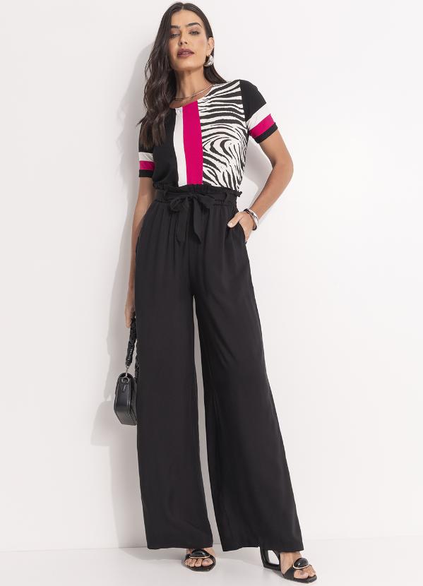 Quintess - Calça Pantalona Preta Clochard com Faixa 8