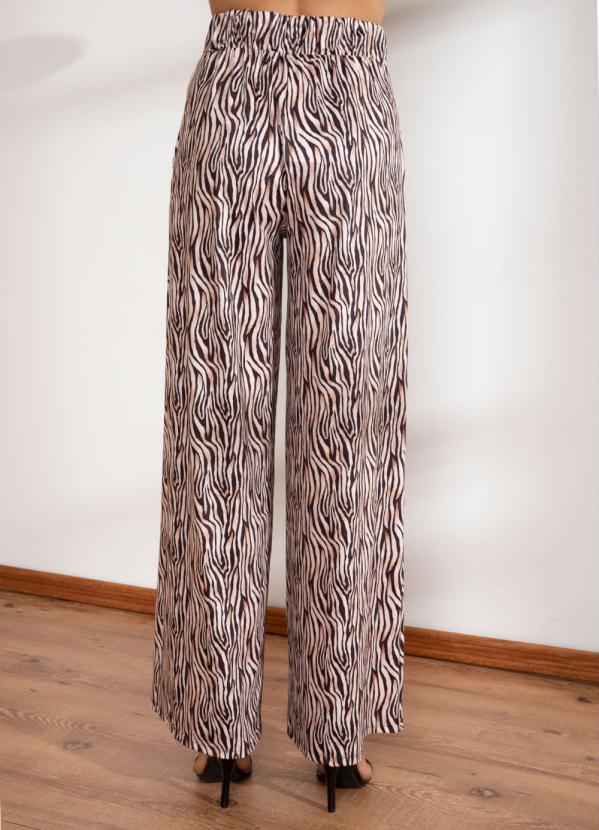 Quintess - Calça Pantalona Tigre Bege com Pregas e Bolsos 2