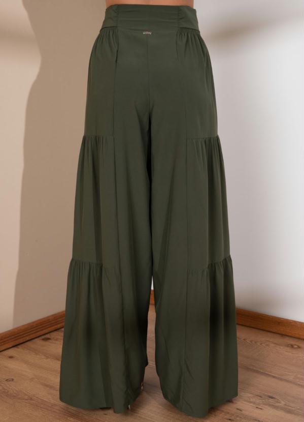 Quintess - Calça Pantalona Verde Cintura Alta com Franzidos 2
