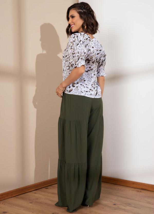 Quintess - Calça Pantalona Verde Cintura Alta com Franzidos 4