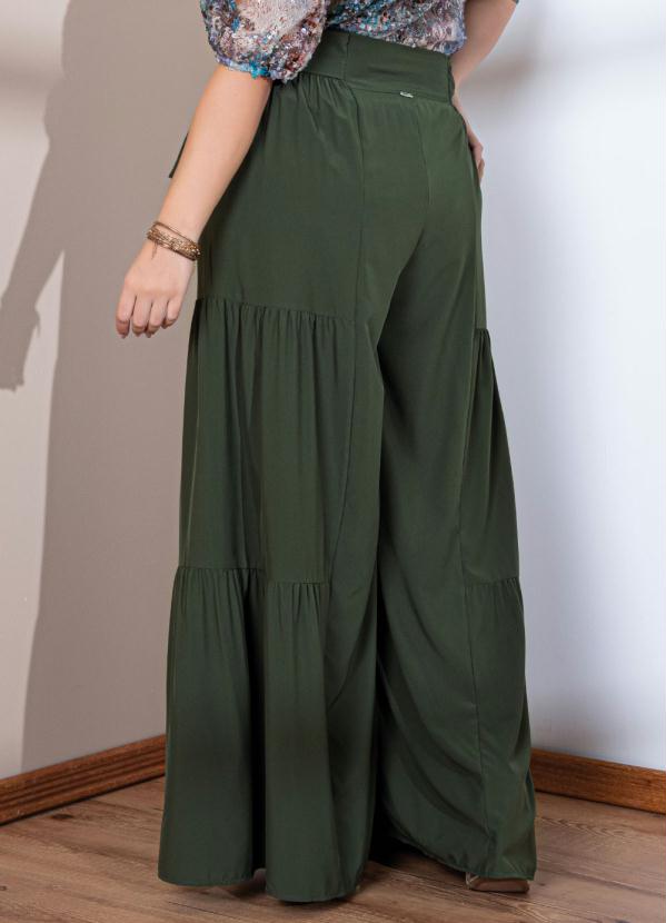 Quintess - Calça Pantalona Verde Cintura Alta com Franzidos 6