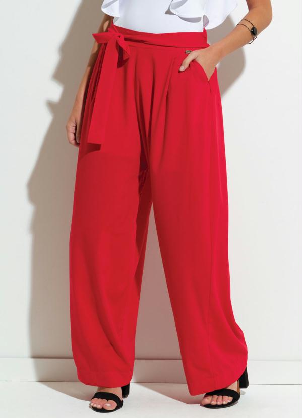 Quintess - Calça Pantalona Vermelha Quintess com Amarração