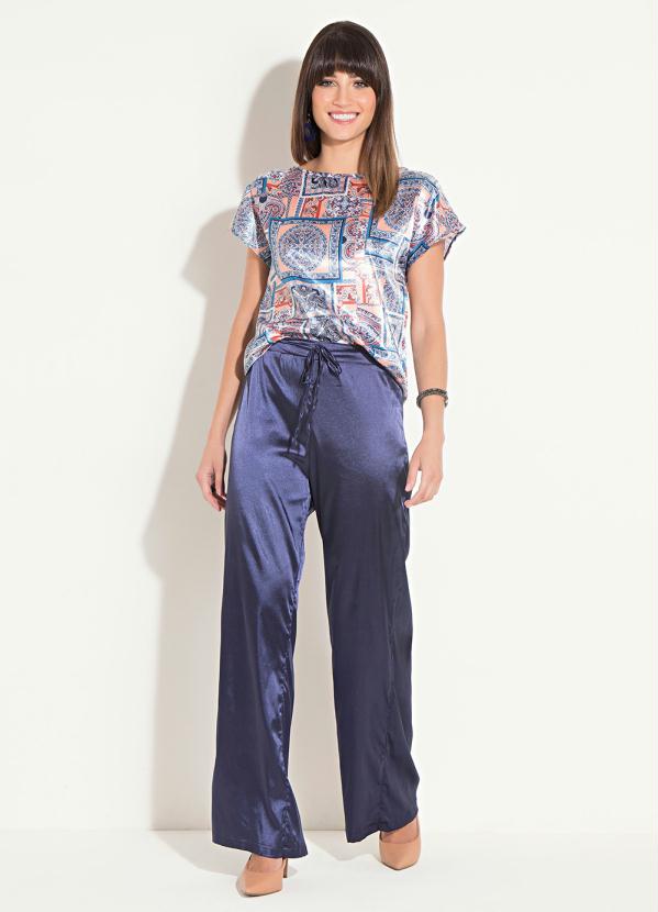 Outlet - Calça Quintess Marinho com Fita de Cetim 3