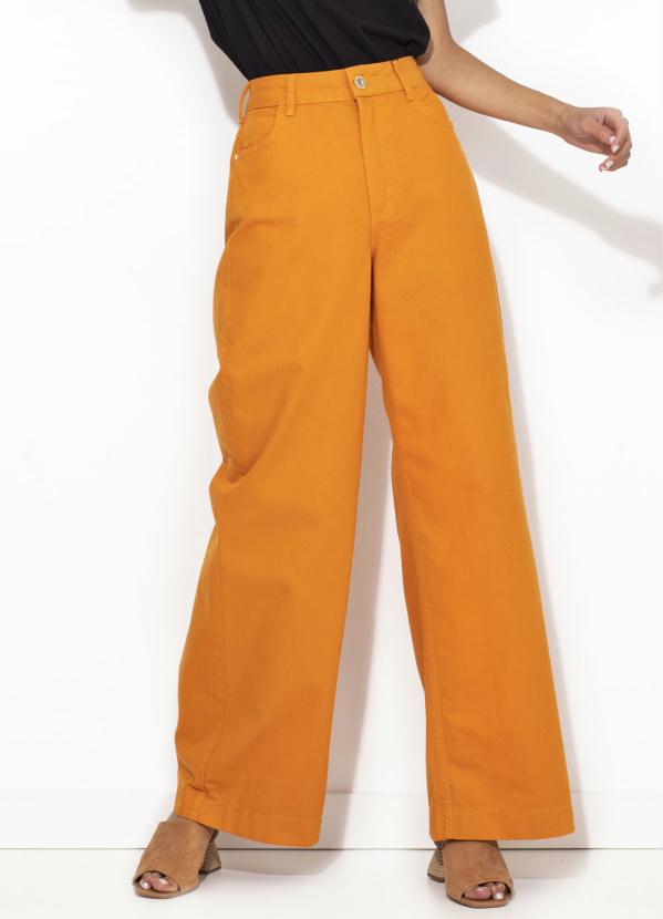Colcci - Calça Sarja Pantalona Laranja