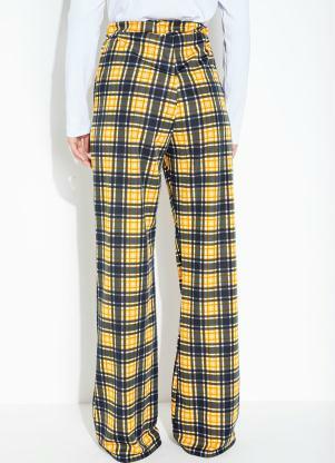 Moda Pop - Calça Xadrez Amarelo  com Bolso e Cintura Alta - MODA POP