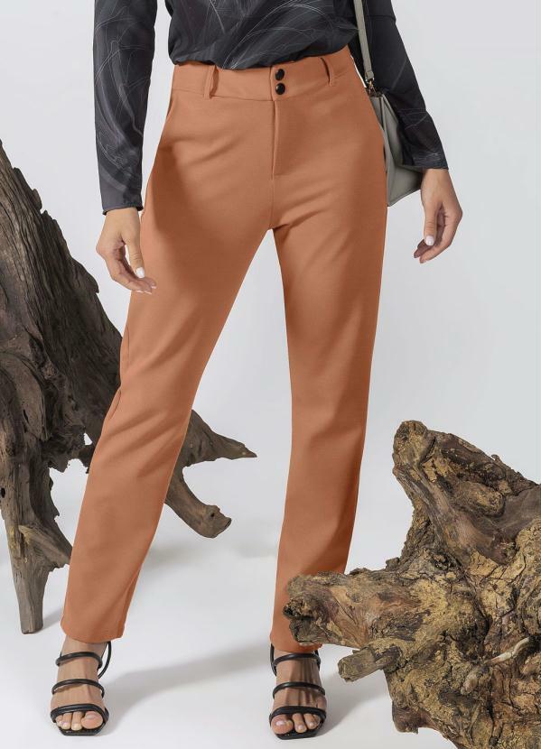 Gris - Calça Estilo Alfaiataria com Bolso Marrom