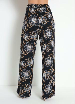 Moda Pop - Calça Floral Marinho com Faixa - MODA POP