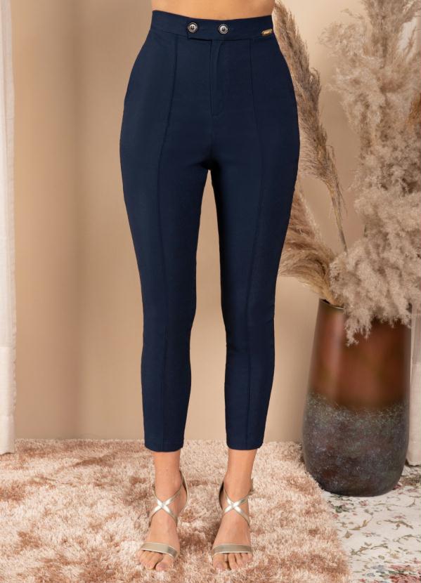 Quintess - Calça Marinho Cintura Alta com Bolsos
