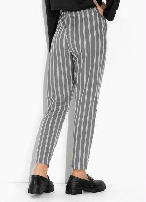 Moda Pop - Calça Reta Listras Cinza com Elástico no Cós - MODA POP