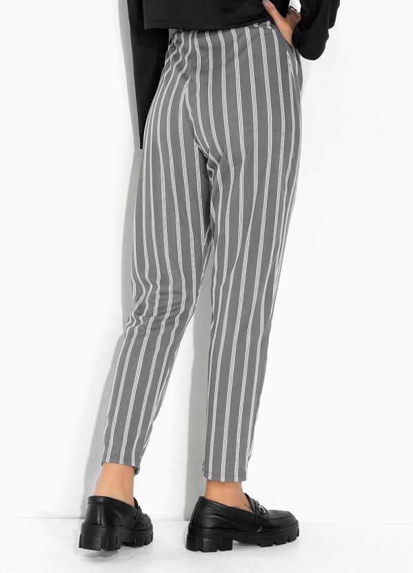 Moda Pop - Calça Reta Listras Cinza com Elástico no Cós 2