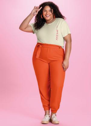 Marialícia - Calça com Cinto Laranja  - MARIALÍCIA