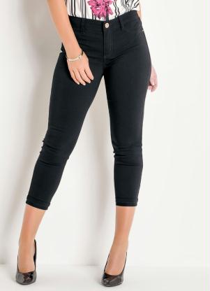 Sawary Jeans - Calça Cropped Preta com Barra Dobrada Sawary - SAWARY JEANS