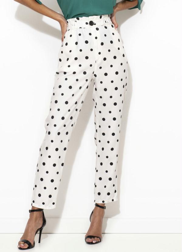 Maria Filó - Calça de Liocel Cenoura Estampa Poá Branca 1