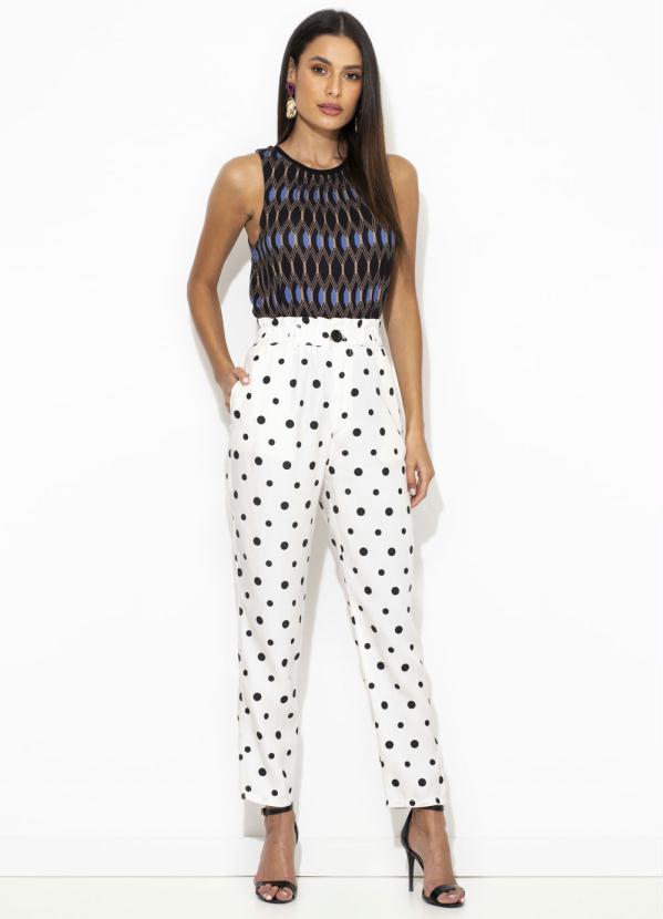 Maria Filó - Calça de Liocel Cenoura Estampa Poá Branca 10