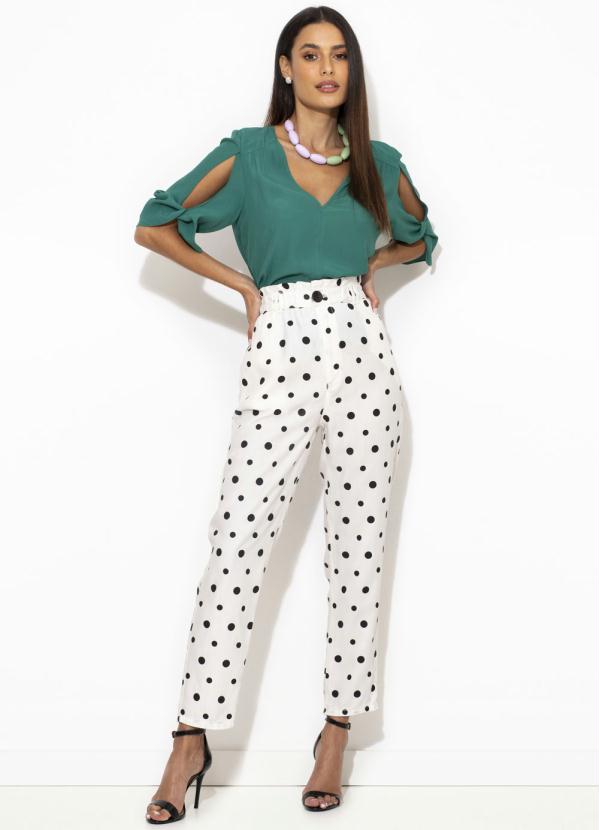 Maria Filó - Calça de Liocel Cenoura Estampa Poá Branca 3