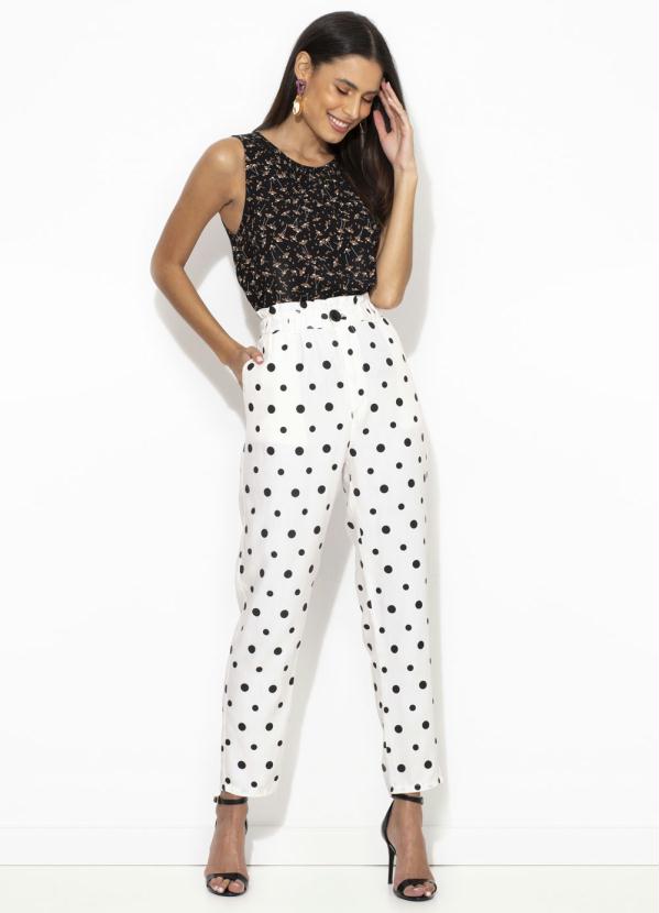 Maria Filó - Calça de Liocel Cenoura Estampa Poá Branca 8