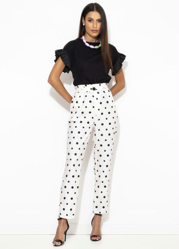 Maria Filó - Calça de Liocel Cenoura Estampa Poá Branca 9