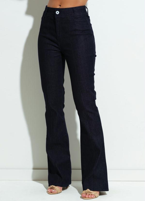 Quintess - Calça Flare Quintess Azul com Nervura